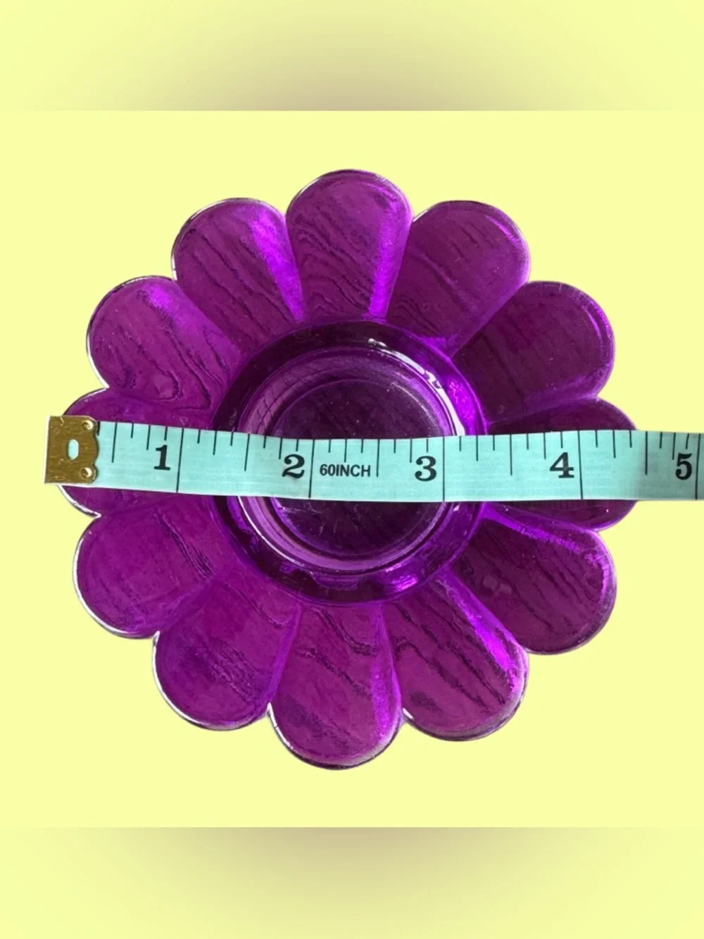 PartyLite Tea Light Glass Candle Holder Magenta Purple Flower 4.5” Diameter - Picture 3 of 3